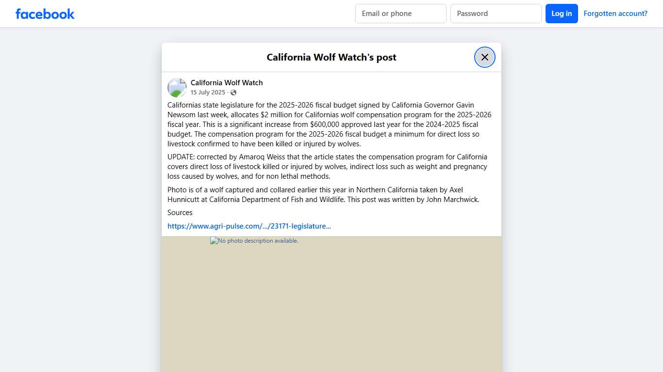 Californias state legislature for... - California Wolf Watch Facebook